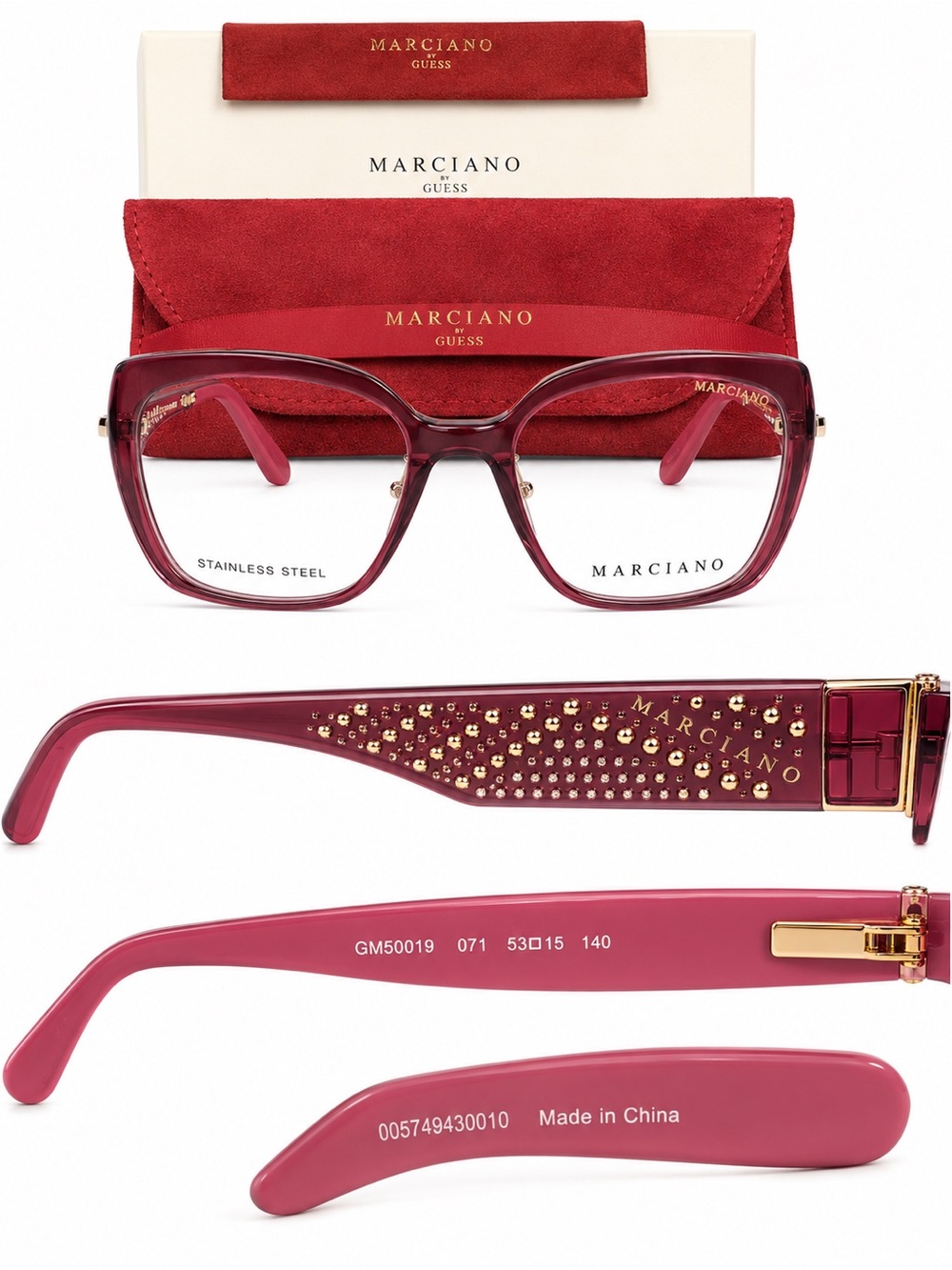 Marciano Women's Crystal-Embellished Burgundy Acetate Glasses